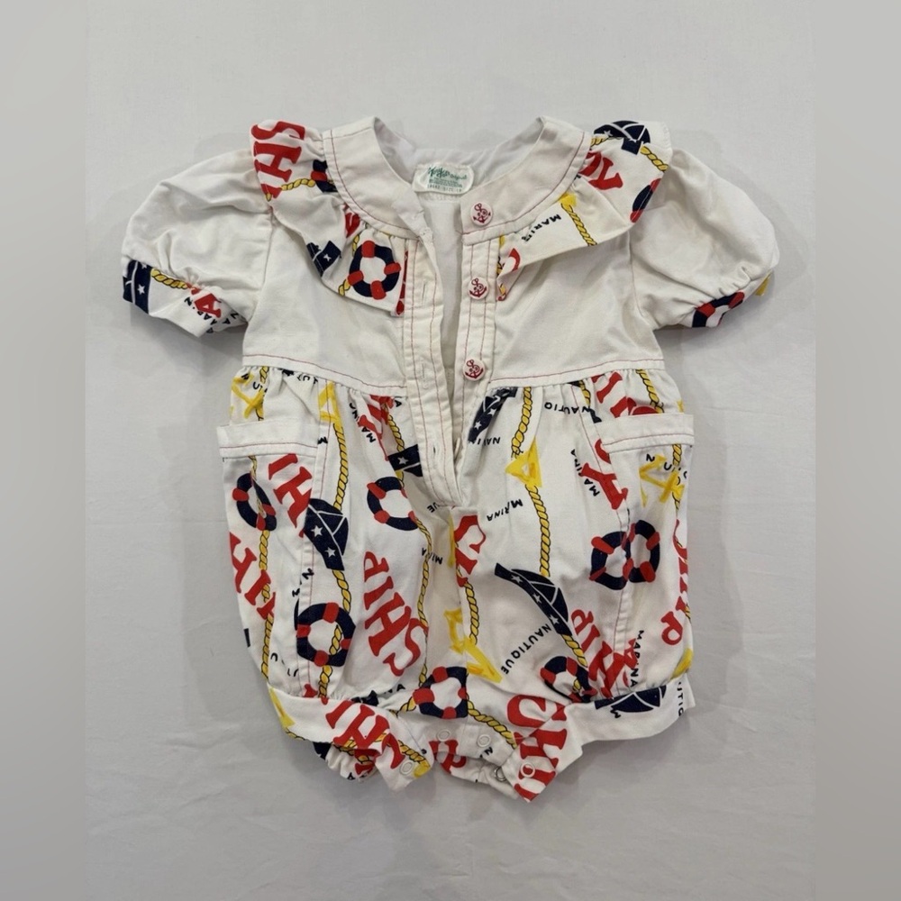 Vintage Nautical Baby‎ Romper with Red and Yellow Accents